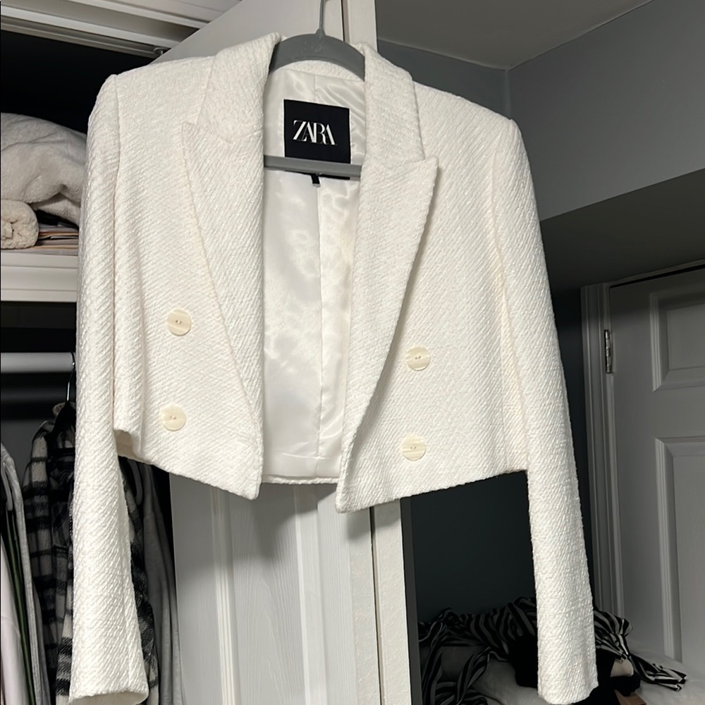 Zara Women's White Cropped Jacket